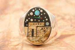 Calvin Begay Starry Night in the Pueblo Sterling Silver Ring
